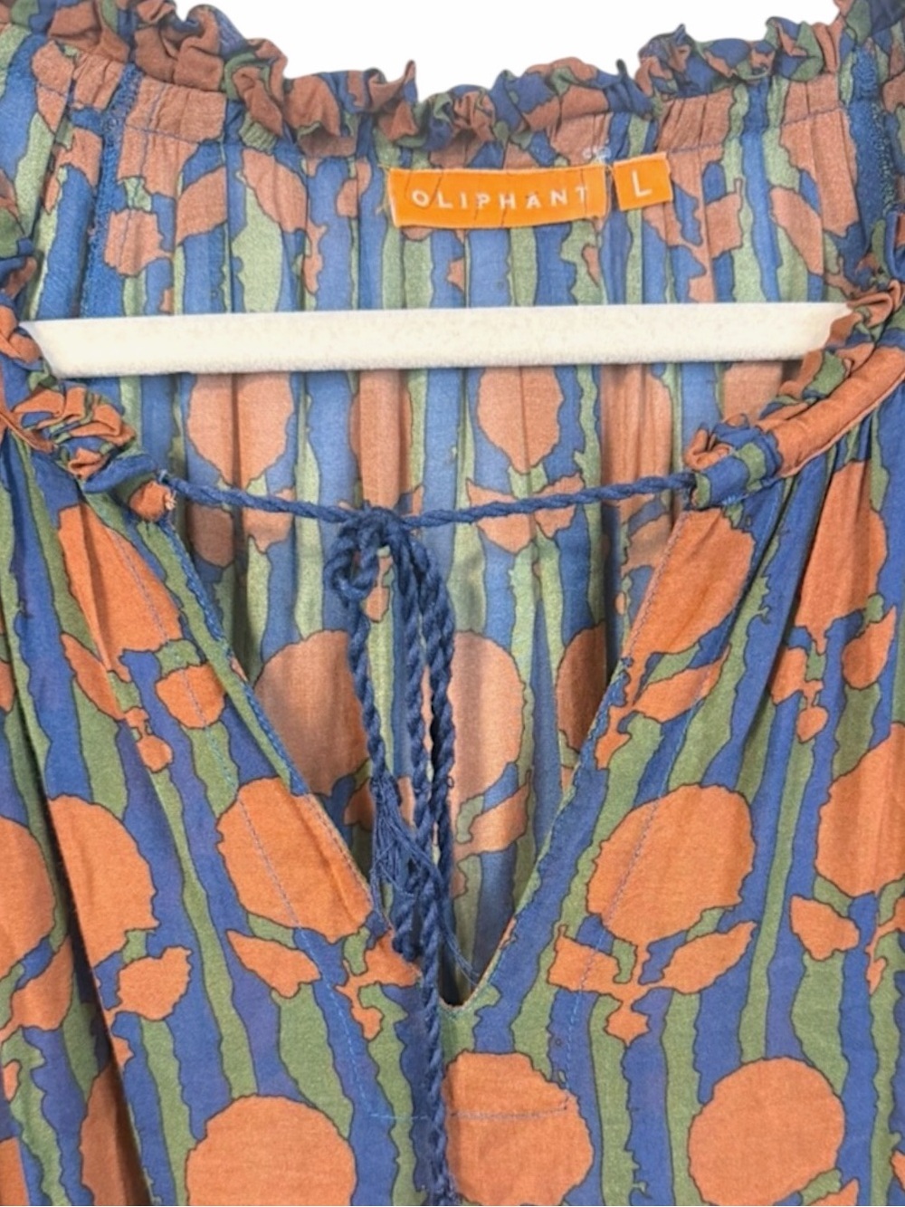 Oliphant Silk Cotton Tie Front Balloon Mini Dress Long Sleeve Tulip Orange - Picture 3 of 13